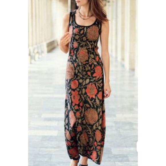 Peruvian Connection Jacquard Knit Maxi Dress Size Large Floral Print Stretch - Picture 1 of 6